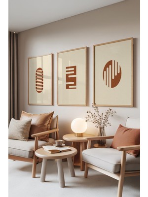 1001 Ahşap Çerçeveli 3’lü Tablo Seti Earth Tones – Minimal Dokular Ofis Set 30100, 70 x 100