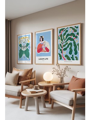 1001 Ahşap Çerçeveli 3’lü Tablo Seti Iskandinav Çiçek ve Portre – Salon Set 30142, 10 x 15