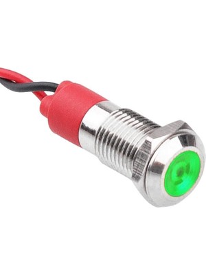 1001 06L-P1 Metal Sinyal Lambası, 6mm 12-24V Kablolu - Yeşil