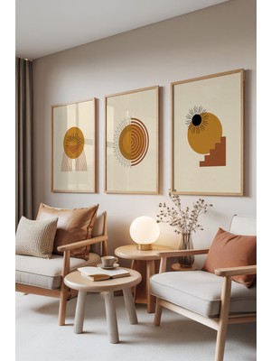 1001 Ahşap Çerçeveli 3’lü Tablo Seti Rising Suns – Retro Enerji Salon Set 30095, 30 x 40
