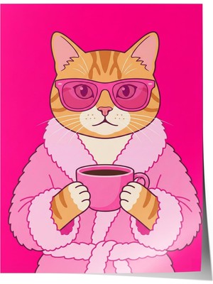 1001 Poster Pembe Glam Kedi Kahve Ritüeli Salon Dekoru, 15 x 21