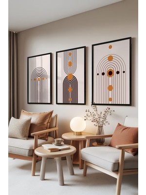 1001 Siyah Çerçeveli 3’lü Tablo Seti Linear Arches – Sade Geometrik Tarz Ofis Set 30088, 10 x 15
