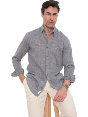 Fitmens Slim Fit Uzun Kol Yaka Düğmeli Nefes Alan Keten Hediye Kutulu Erkek Gömlek FS-004548 - Antrasit