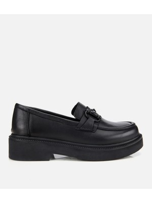 Hotiç Kadın Deri Siyah Kalın Tabanlı Klasik Loafer