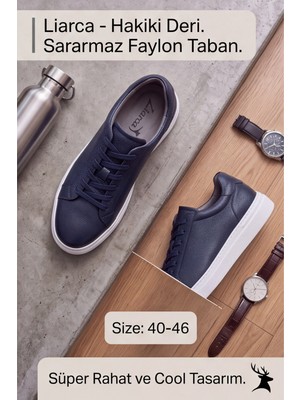 Liarca Ghostwood - Hakiki Deri Sararmaz Faylon Taban Lacivert Beyaz Erkek Sneaker Ayakkabı