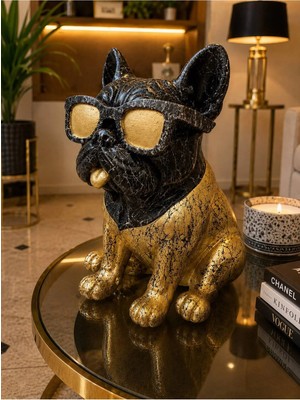 Ersu Store Siyah & Gold Fransız Bulldog Dekoratif Biblo Hediyelik Ev Ofis Dekor