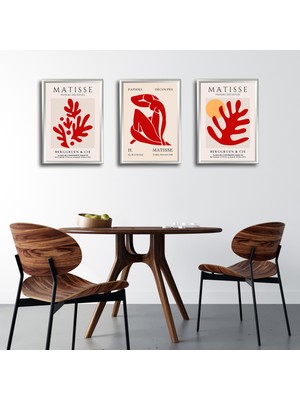 Tilki Dünyası Henri Matisse 3'lü Alüminyum Çerçeveli Poster Seti - Önden Açılır A3 Açılır Kapanır Çerçeve Seti Kırmızı Soyut Figürler