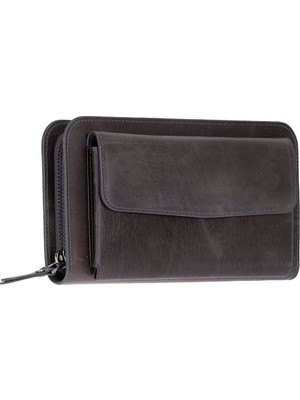 BloominBag Faron Ash Graphite Telefon Bölmeli Hakiki Deri Unisex Clutch Çanta