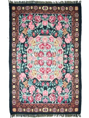Kilim Co. Vintage Karabağ El Dokuma Kilim, Çok Renkli Çiçek Desenli 220X340 cm (7.5 M²)