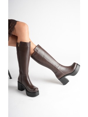 Analin Shoes Kadın Hakiki Deri Kalın Tabanlı Topuklu Çizme