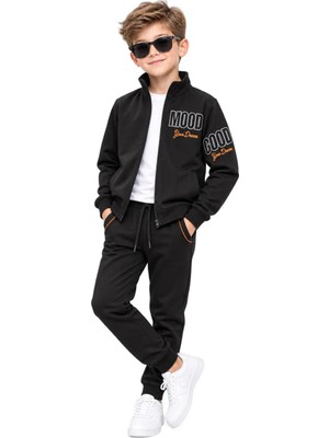 Queen Kids S140 Erkek Çocuk Kapşonlu Eşofman Takım Siyah