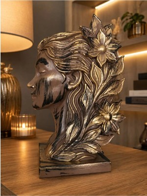 Ersu Store Dekoratif Kadın Büstü Heykel Gold Detaylı Beyaz Biblo  Modern Salon, Ofis ve Ev Dekorasyonu