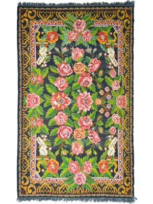 Kilim Co. Vintage Karabağ El Dokuma Kilim, Çok Renkli Çiçek Desenli 190X320 cm (6.08 M²)