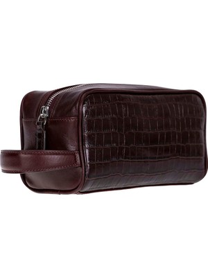 BloominBag Burgundy Croco Hakiki Deri Unisex Seyahat Bakım Çantası