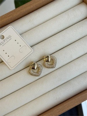 Hace Bazaar Taşlı Kalp Küpe - Altın -Hcb
