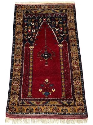 Burak Halı El Dokuma Eski Koleksiyonluk Yahyalı Seccade 75X130 Kök Boya %100 Yün Namazlık Kırmızı