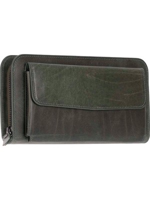 BloominBag Faron Forest Green Telefon Bölmeli Hakiki Deri Unisex Clutch Çanta