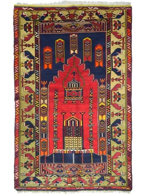 Kilim Co. Vintage Yahyalı El Dokuma Halısı, Cami Silüetli Mihrap Desenli 140X250 cm (3.5 M²)