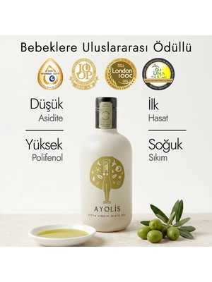 Ayolis Premium Anne Bebek Çocuk Zeytinyağı 500 Ml Ödüllü Yüksek Polifenollü İlk Hasat Soğuk Sıkım Natürel Sızma Zeytinyağı