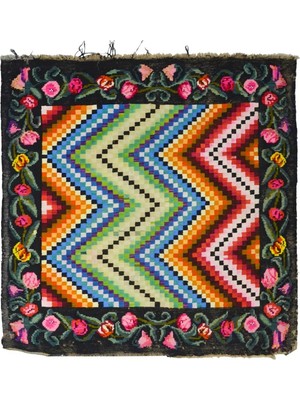Kilim Co. Vintage Karabağ El Dokuma Kilim, Zikzak Desenli Çiçek Bordürlü 170X170 cm (2.9 M²)