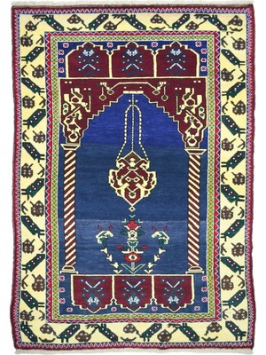 Kilim Co. Vintage Obruk El Dokuma Seccade Halısı, Kandil Motifli 125X190 cm (2.38 M²)