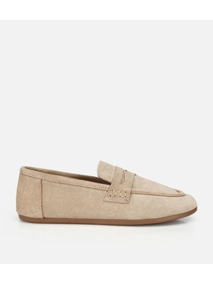 Hotiç Kadın Süet Deri Bej Yumuşak Dokulu Klasik Loafer