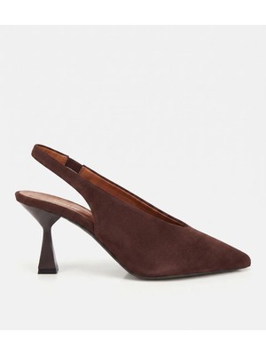 Hotiç Kadın Süet Deri Kahverengi Yumuşak Dokulu Kısa Topuklu Stiletto