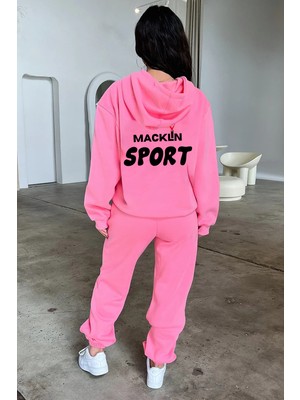 Unisex Erkek Kadın Macklin Sport Yazı Sırt Baskılı Oversize 3 Iplik Kapüşonlu Hoodie ve Jogger  Eşofman Takımı