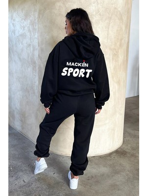 Unisex Erkek Kadın Macklin Sport Yazı Sırt Baskılı Oversize 3 Iplik Kapüşonlu Hoodie ve Jogger  Eşofman Takımı