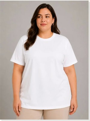 Modi Battal Big Size Basic Tişört Bisiklet Yaka Rahat Kalıp T-Shirt Beyaz