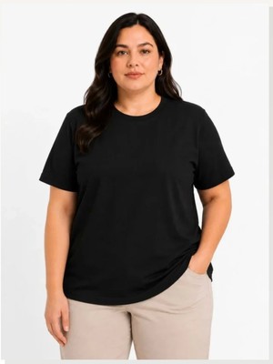 Modi Battal Big Size Basic Tişört Bisiklet Yaka Rahat Kalıp T-Shirt Siyah