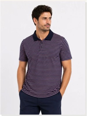 Modi Erkek Pike Kumaş Gül Kurusu Çizgili Polo Yaka Tişört Kısa Kol T-Shirt Siyah