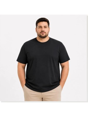 Modi Erkek Battal Big Size Basic Tişört Bisiklet Yaka Rahat Kalıp T-Shirt Siyah