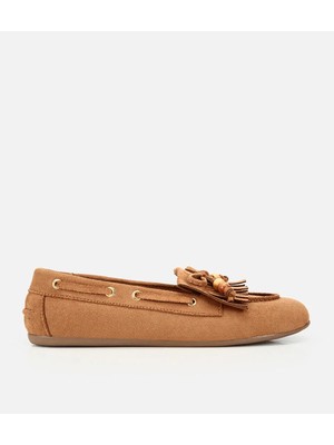 Hotiç Kadın Taba Süet Fiyonk Detaylı Bağcıklı Loafer