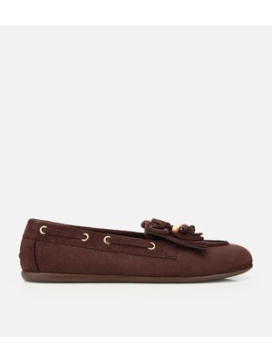 Hotiç Kadın Kahverengi Süet Fiyonk Detaylı Bağcıklı Loafer