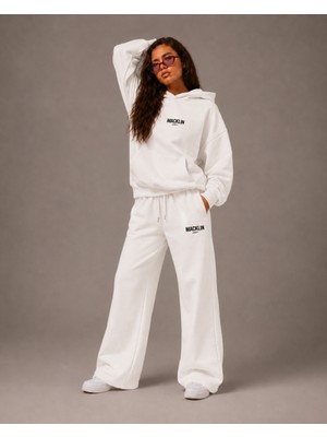 Macklin Unisex Kadın Erkek Minimal Yazı Baskılı Oversize 3 Iplik Kapüşonlu Sweatshirt ve Baggy Eşofman Altı