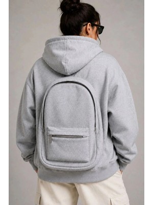Zenviaa Kadın 3 Iplik Şardonlu Tam Fermuarlı Kapüşonlu Arka Çanta Detaylı Sweatshirt - Gri Z