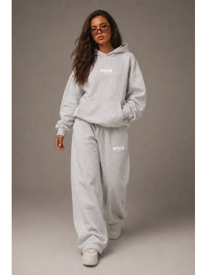Macklin Unisex Kadın Erkek Minimal Yazı Baskılı Oversize 3 Iplik Kapüşonlu Sweatshirt ve Baggy Eşofman Altı