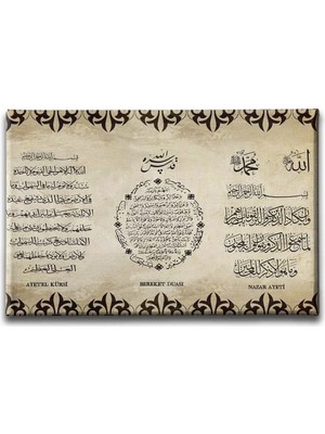 Ayet-El Kürsi-Bereket-Nazar Ayeti Ayetli Islami Hat Sanatı Kanvas Tablo