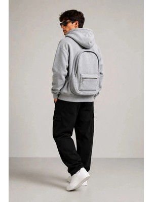 Zenviaa Erkek 3 Iplik Şardonlu Tam Fermuarlı Kapüşonlu Arka Çanta Detaylı Sweatshirt - Gri Ze
