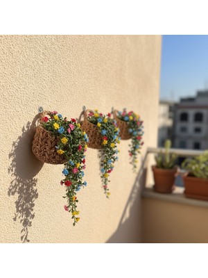 Pafuli El Örgüsü Kağıt Ipten Mini 2'li Duvar Saksı (10X10 Cm)