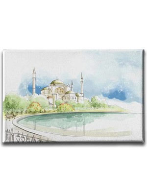 Ayasofya Sulu Boya Sanatsal Kanvas Duvar Tablosu