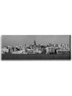 Siyah Beyaz Karakoy Panoramik Kanvas Duvar Tablosu