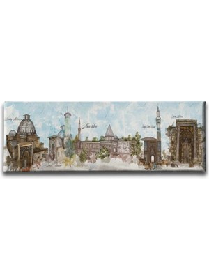 Konya Tarihi Yerler Panoramik Kanvas Duvar Tablosu