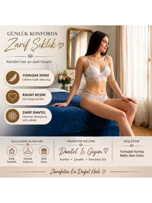 Nior Lifestyle Beyaz Dantelli Bralet Sütyen Külot Takımı, Ip Detaylı Kadın Iç Giyim, Romantik Gelin ve Balayı Iç Giyim Seti