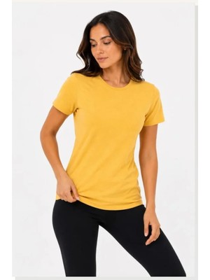 Modi Basic Tişört Bisiklet Yaka Kısa Kol Günlük Yazlık Slim Fit T-Shirt Sarı