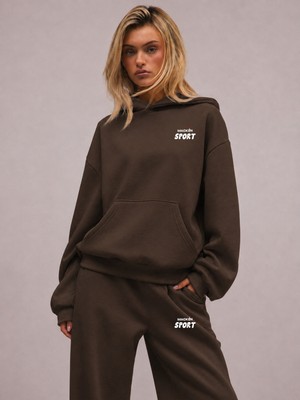 Unisex Kadın Erkek Macklin Sport Minimal Yazı Baskılı Oversize 3 Iplik Kapüşonlu Sweatshirt ve Baggy Eşofman Altı