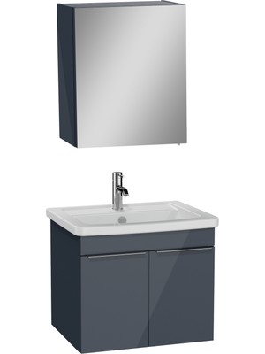 VitrA 69617 Quadrum Banyo Dolabı Seti, 65 cm, 2 Kapaklı, Parlak Antrasit