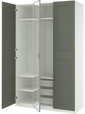 Hobiurun Pax Gardırop, Beyaz-Gri-Yeşil-Aynalı, 150X60X236 cm