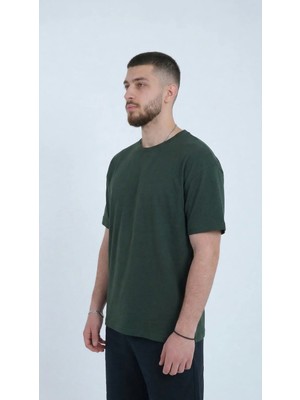 TKT Erkek Haki Renk Pamuklu T-Shirt Penye Kumaş Sıfır Yaka Regular Tam Kalıp